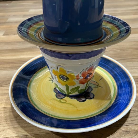Beautiful Plate Mug Jar Dinnerware Three Tiered Serving Tower Decor Blue Yellow - Picture 6 of 9